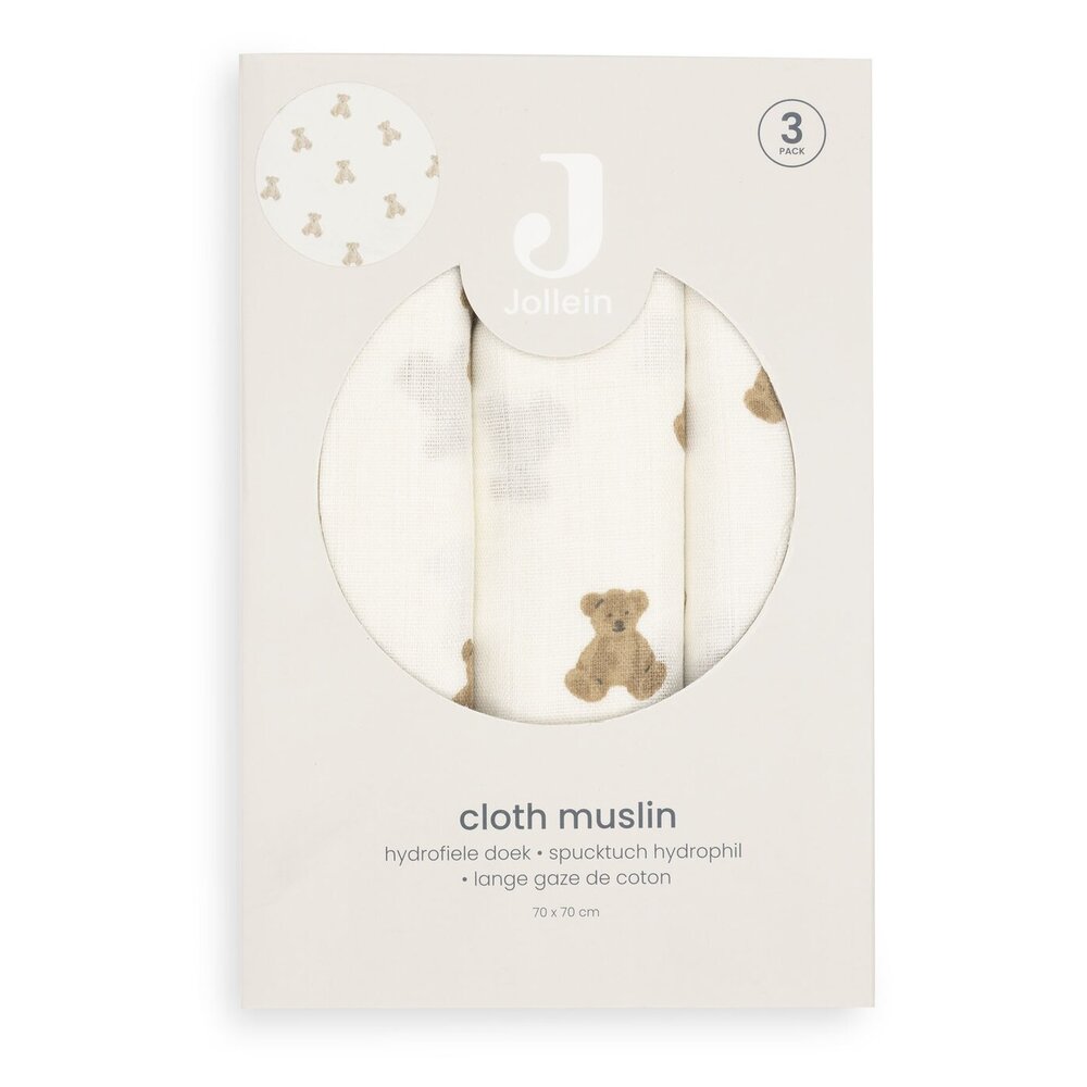 Hydrofiele Doek Small 70x70cm - 3 stuks Mini Teddy Bear Hydrofiele Doek Small 70x70cm - 3 stuks Mini Teddy Bear