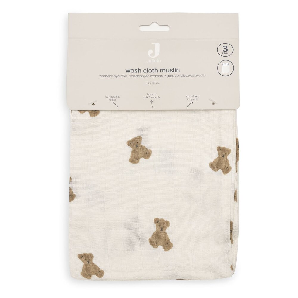 Hydrofiel Washandje 15x20cm - 3 stuks Mini Teddy Bear Hydrofiel Washandje 15x20cm - 3 stuks Mini Teddy Bear