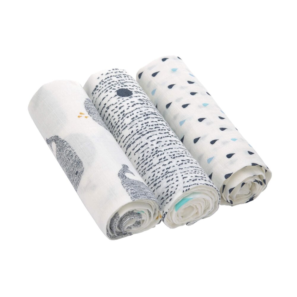 Heavenly soft swaddle l little water whale 3 pcs ass., 80 x 80 cm blauw