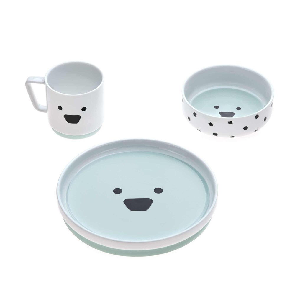 Eetset porcelain/silicone little chums dog munt groen