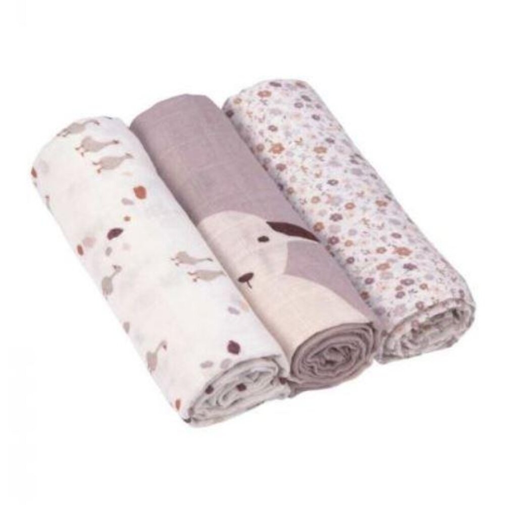 Heavenly soft swaddle l tiny farmer flowers 3 pcs ass., 80 x 80 cm roze