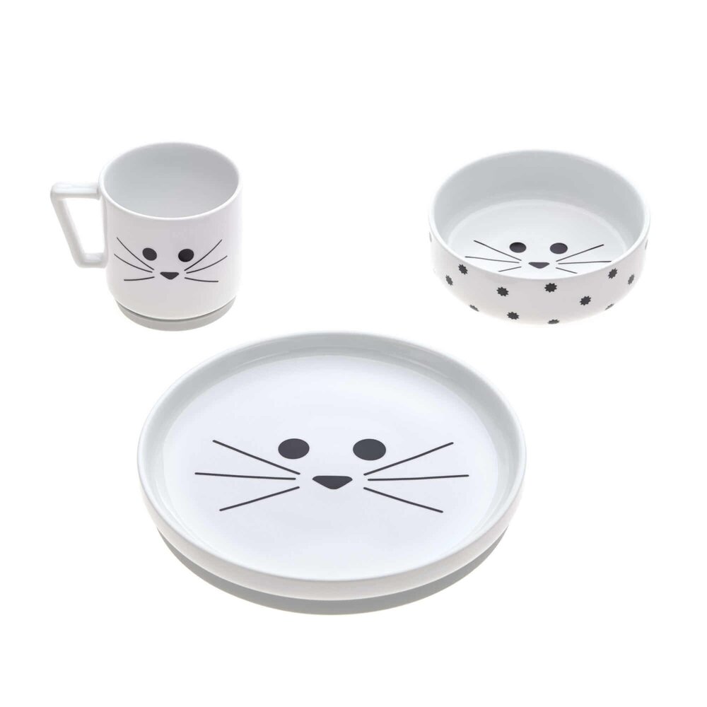 Eetset porcelain/silicone little chums cat wit