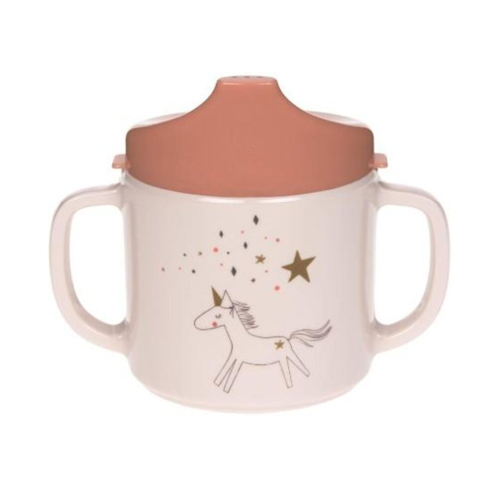 Cup Melamine/Silicone More Magic Horse 2-Handle cup with lid roze