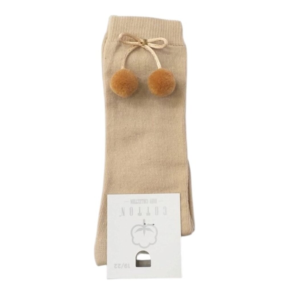 Kniekousen met kersenpompon Beige Kniekousen met kersenpompon Beige