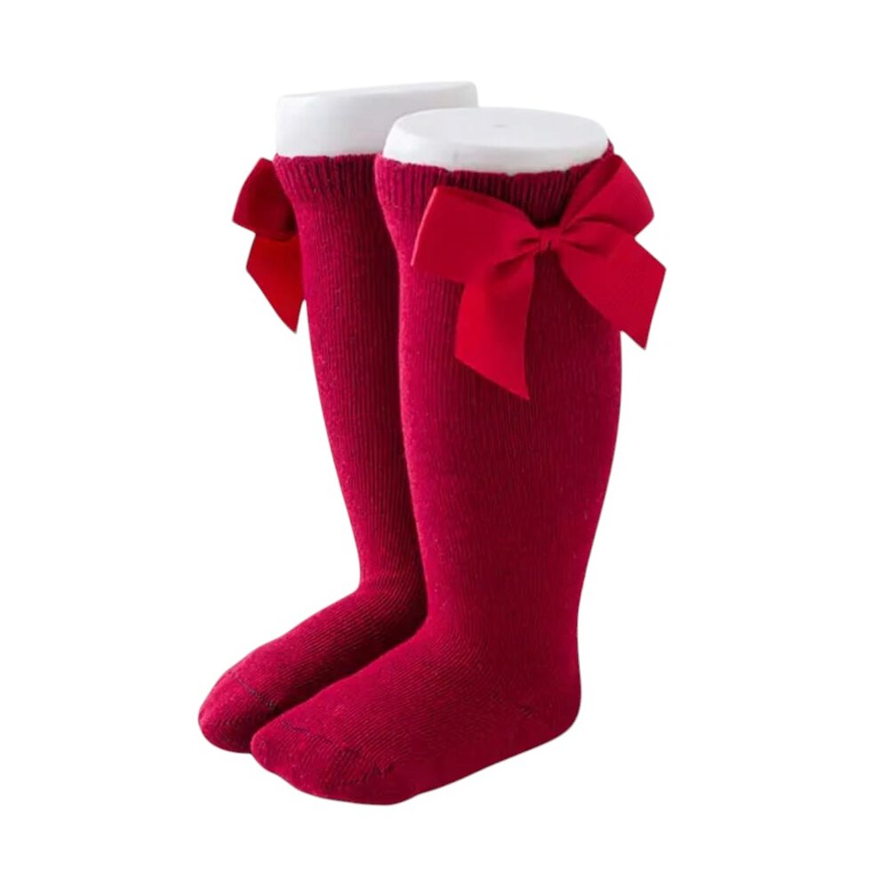 Kniekousen met kersenpompon Bordeaux Kniekousen met kersenpompon Bordeaux