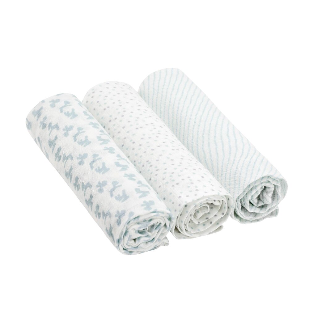 Heavenly Soft Swaddle L Lela Light Blue 3 Pcs Ass., 80 X 80 Cm blauw grijs
