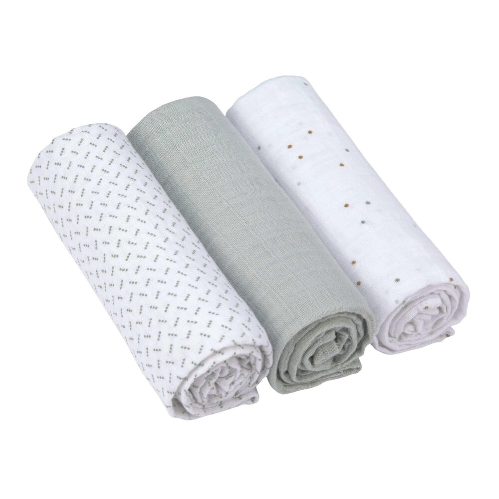 Swaddle & burp Deken l about friends racoon 3 pcs ass., 85 x 85 cm munt groen