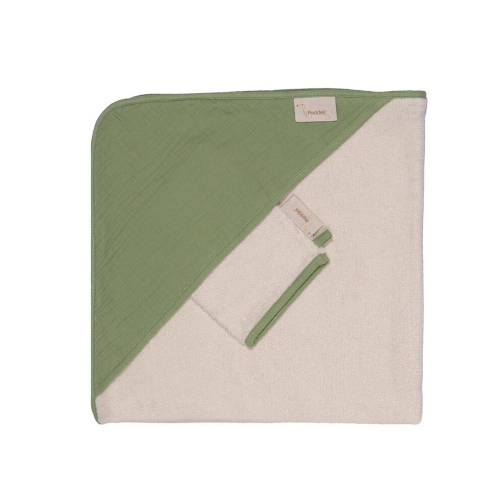 Badcape+washand teckel matcha