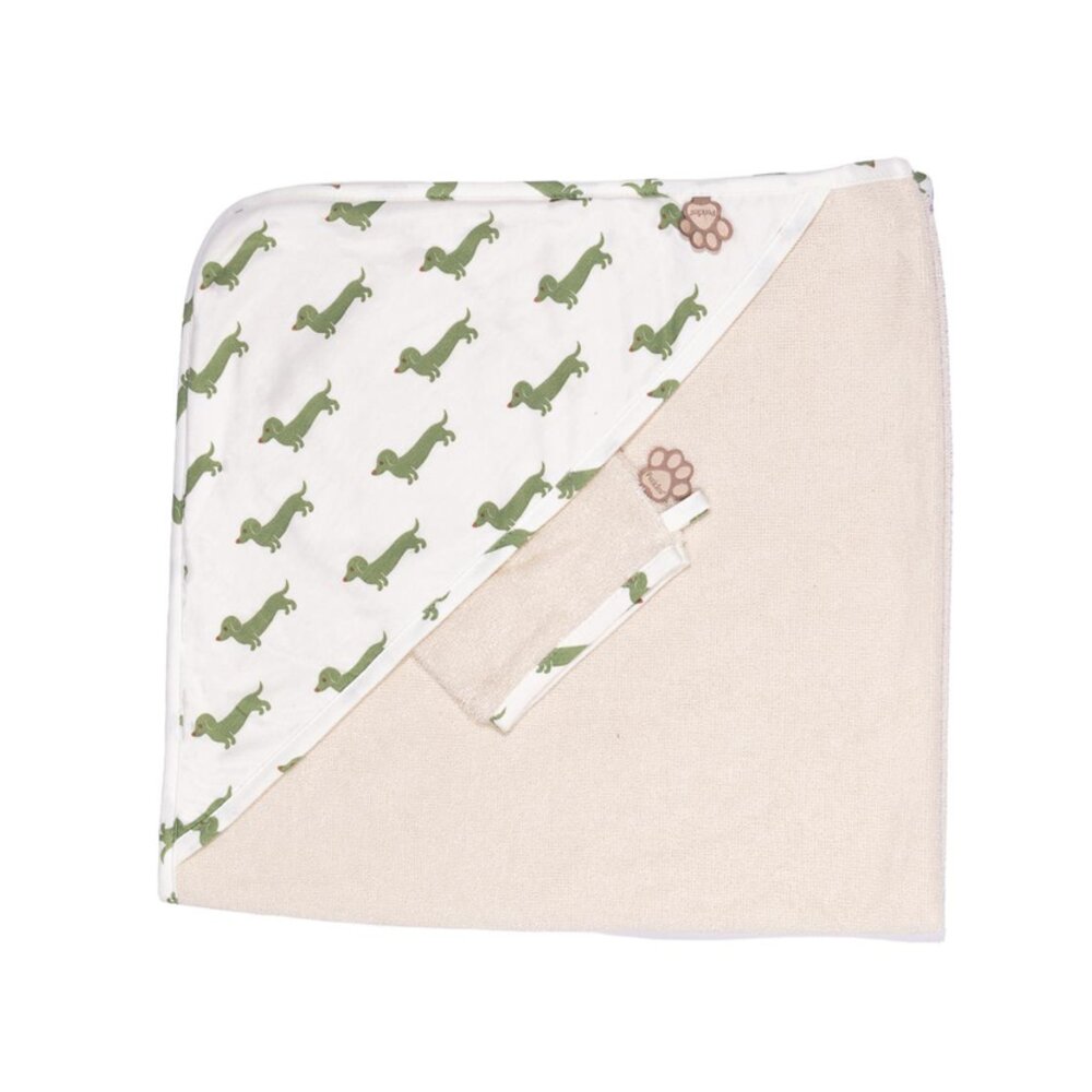 Badcape+washand teckel allover matcha