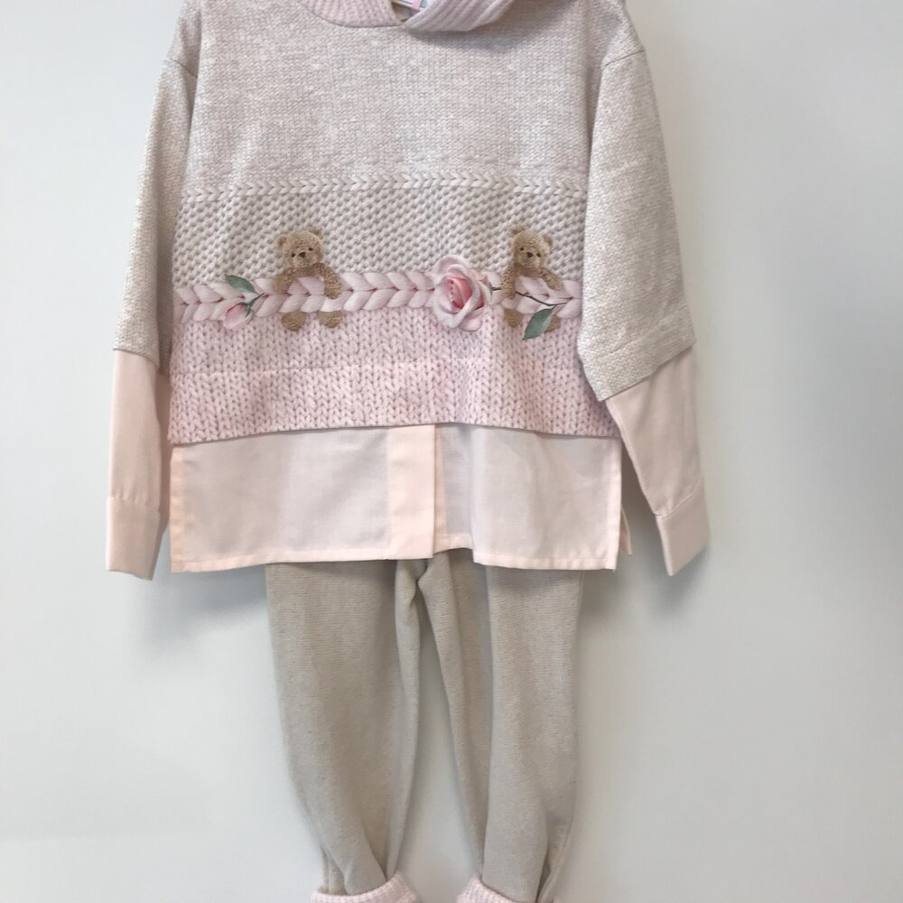 Sweater blouse met legging en beenverwarmers roze