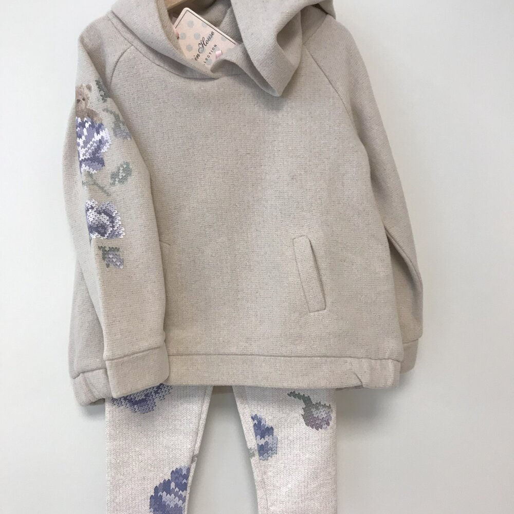 Jogging: Sweater & broek met bloemen Beige