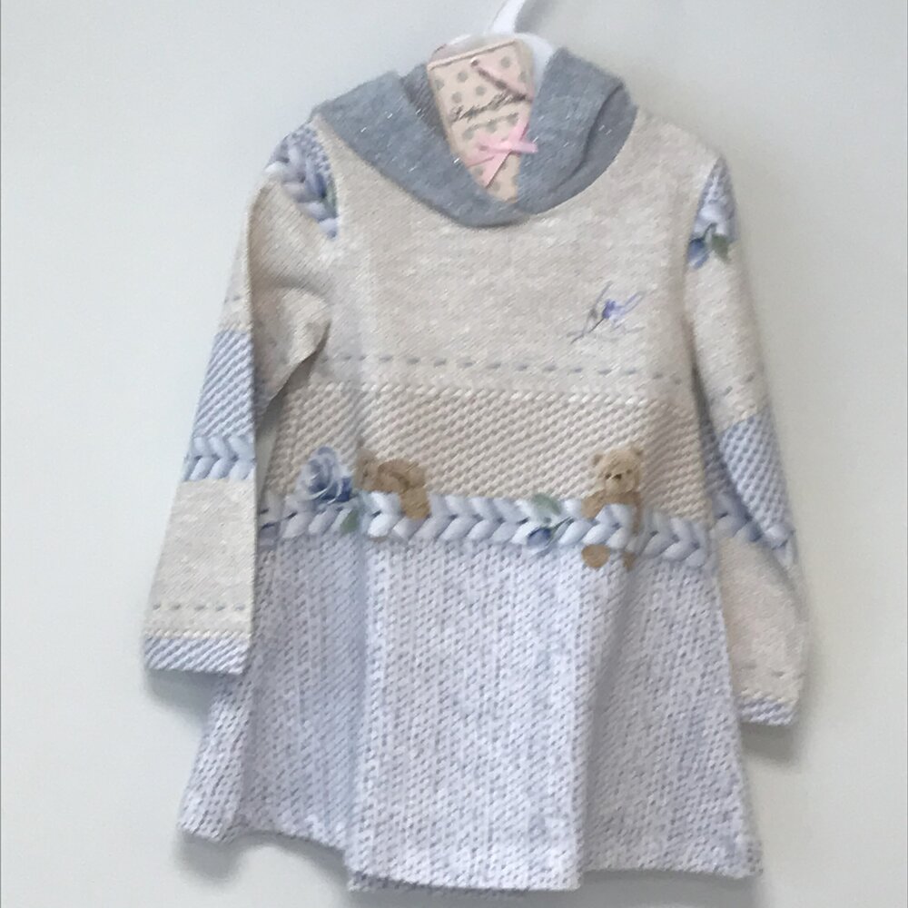 Jurkje met kap in tricot blauw