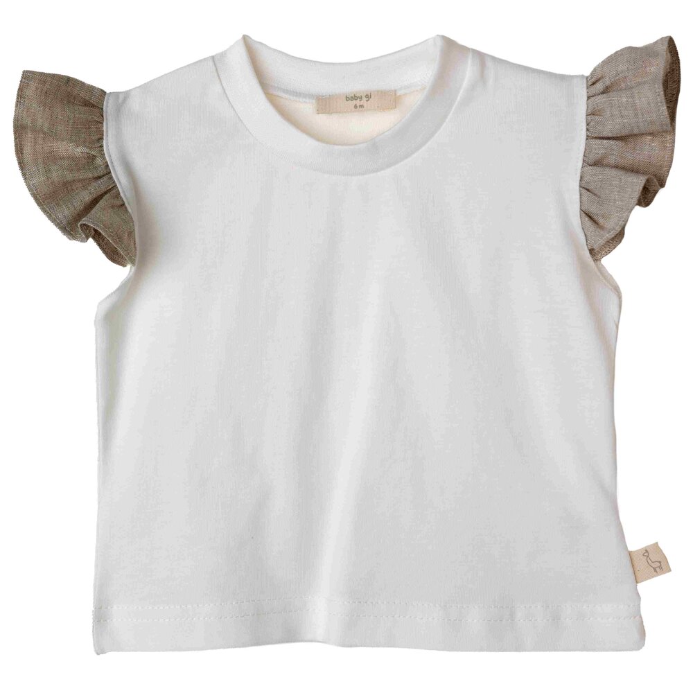 T-shirt met beige angel mouwtjes White