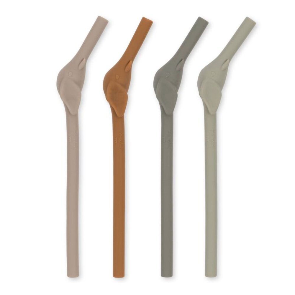 Set van 4 siliconen rietjes Olifant Almond